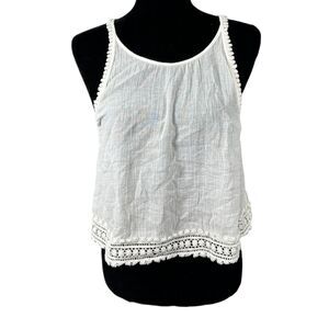 Golden by TNA White Lace Boho Bohemian Oversized Crop Sleeveless Blouse Medium